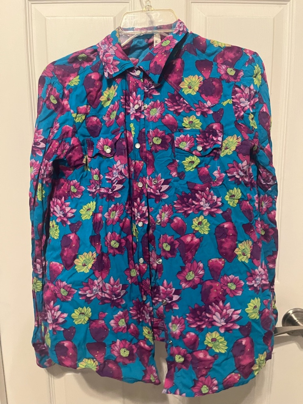 Roper Turquoise Blue Floral Button-Down Shirt